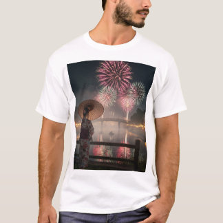 T-shirt Tranquil Colors – A Yukata Girl and Fireworks