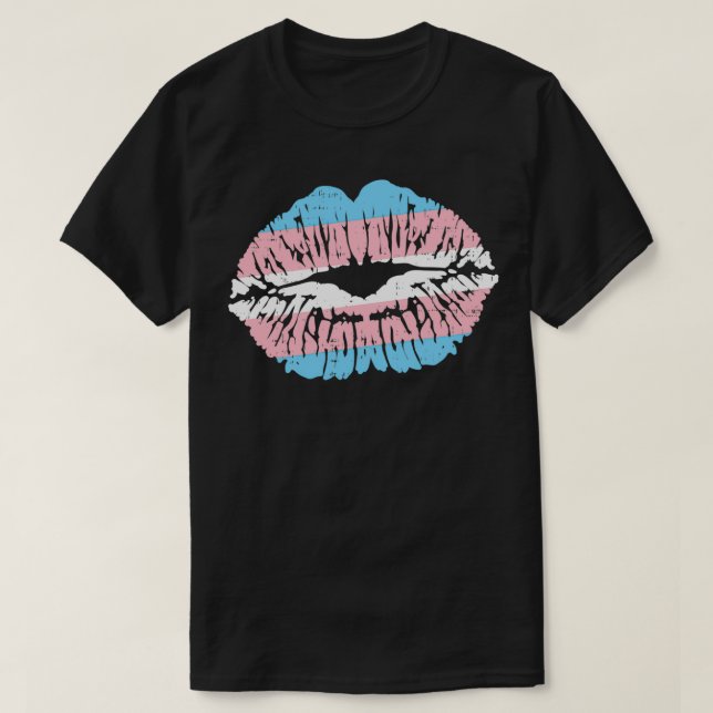 T-shirt Transgender Pride Lips Kiss Trans Flag Transseual  (Design devant)