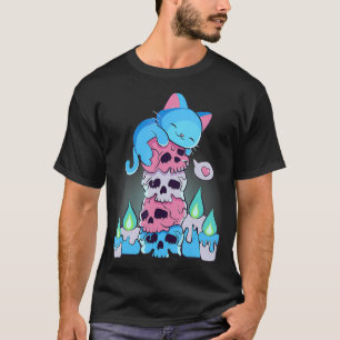 T-shirt Transgenre esthétique Kawaii Chat sur les crânes s