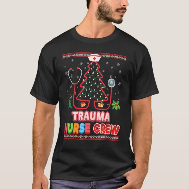 T-shirt Trauma Infirmière Crew Noël Arbre Stethoscope Sueu (Devant)