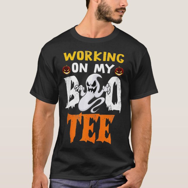 T-shirt Travailler Sur Mon Boo Tee Funny Halloween Workout (Devant)