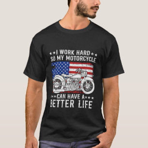 T-shirt Travaillez dur pour mon drapeau USA moto drôle Rid