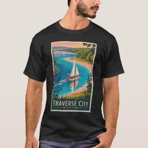 T-shirt Traverse City Michigan Illustration Art de Voyage 