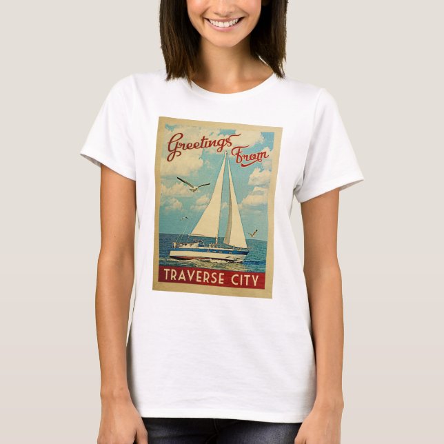 T-shirt Traverse City Vintage voyage de voilier Michigan (Devant)