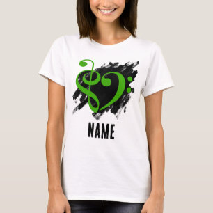T-shirt Treble et Bass Clef Coeur vert personnalisable