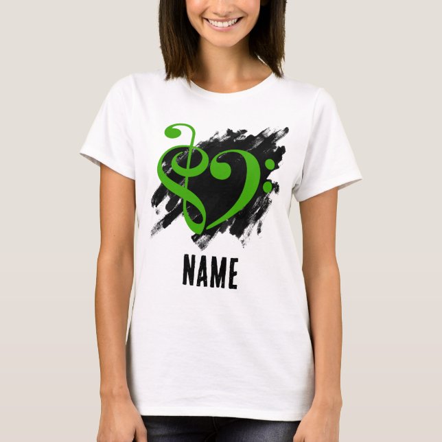 T-shirt Treble et Bass Clef Coeur vert personnalisable (Devant)