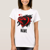 Treble et Bass Clef Heart Red personnalisable