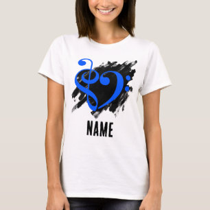 T-shirt Treble et Bass Clef Heart Royal Blue Personnalisab
