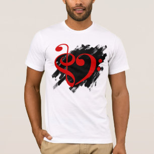 T-shirt Treble et Bass Clef Musical Coeur Rouge