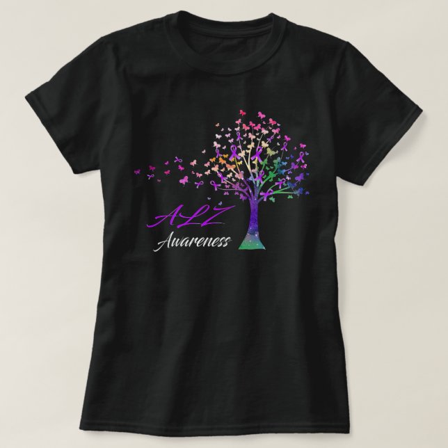 T-shirt Tree Ribbons Alz Awareness Support Alz Warrior Gif (Design devant)