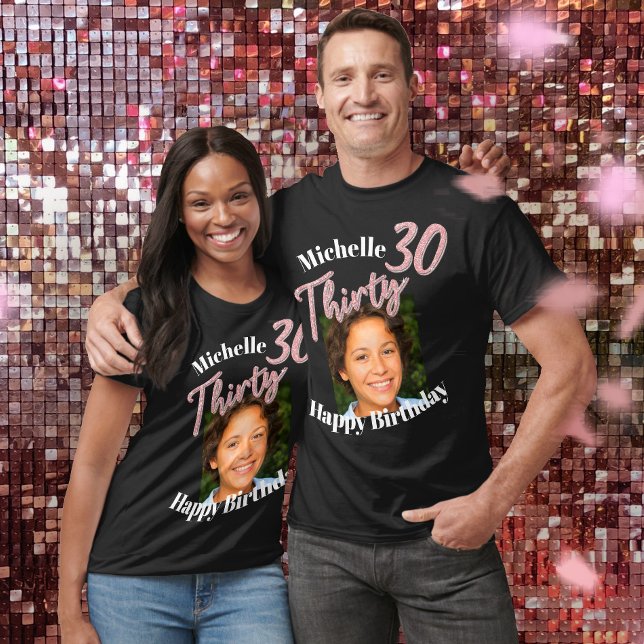 T-shirt Trente 30e anniversaire script photo rose rose (Créateur téléchargé)