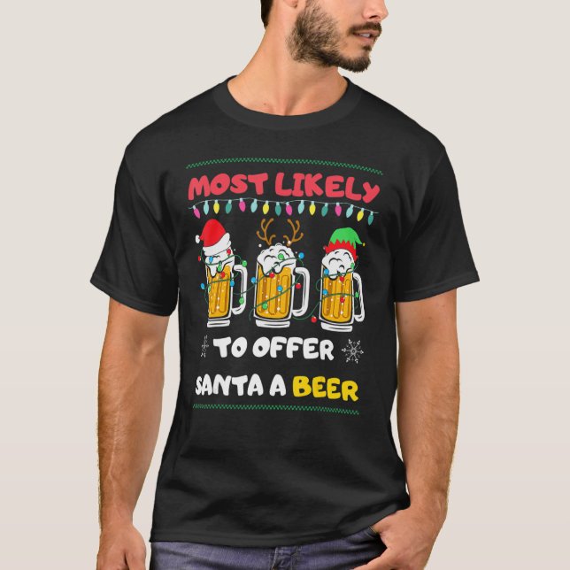 T-shirt Très Probable D'Offrir À Père Noël Une Bière Boire (Devant)