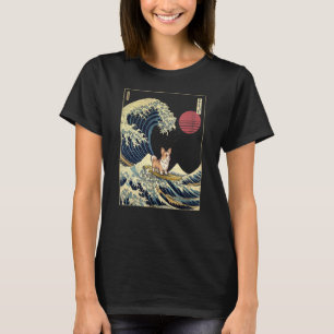 T-shirt Tri Couleur Corgi japonais Kanagawa Vague Surf Chi