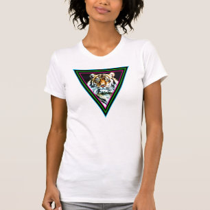 T-shirt Triangles vintages de néon de visage de tigre du