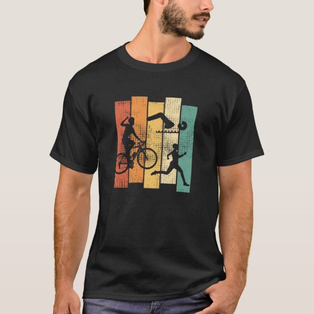 T-shirt Triathlon 80s Style Swim Bike Run for a Triathlet (Devant)