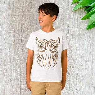 T-shirt Tribal Owl Line Art moderne Brown Abstrait