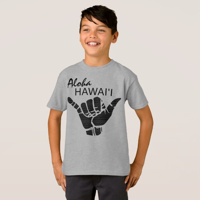 T-shirt TRIBAL SHAKA (HANG LOOSE) - ALOHA HAWAII Blk (Devant entier)