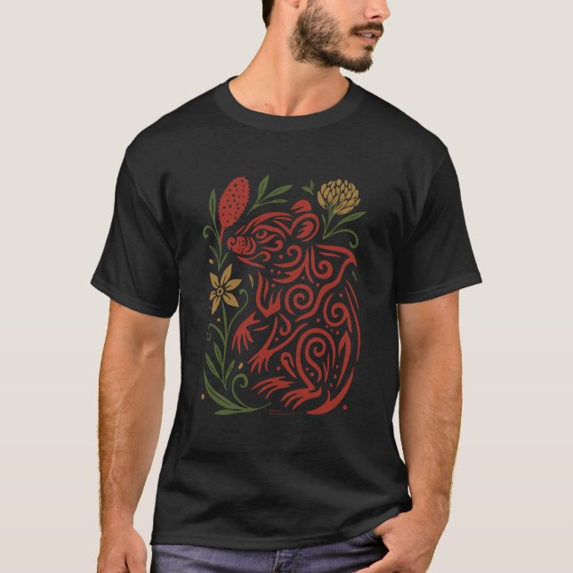 T-shirt Tribal Tasmanian Devil with Native Flora (Devant)