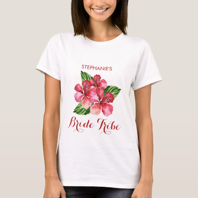 T-shirt Tribe de mariée Hibiscus rouge floral tropical (Devant)