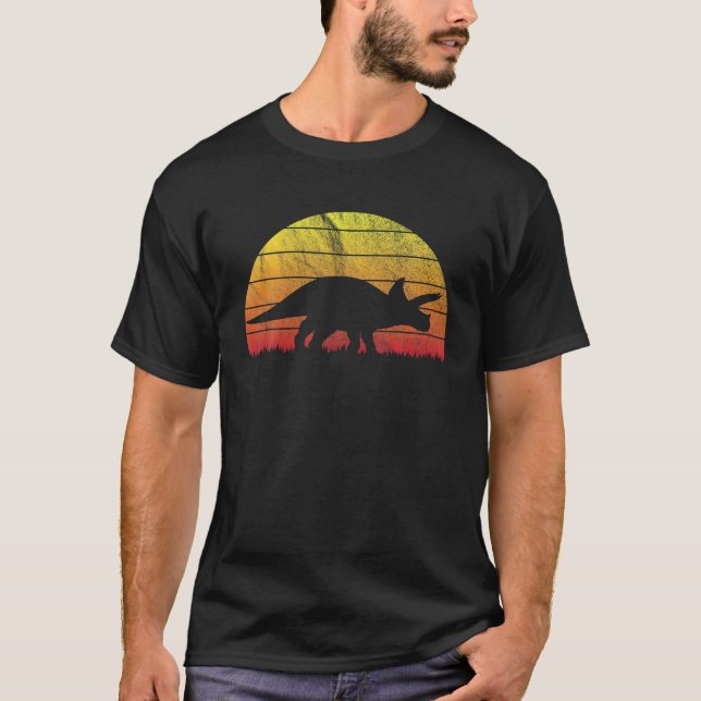 T-shirt Tricératops Dinosaur Retro Vintage coucher de sole (Devant)