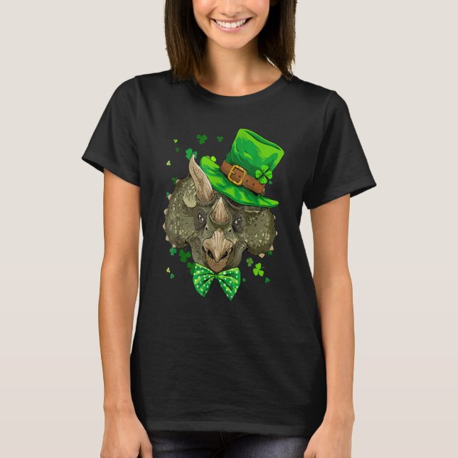T-shirt Triceratops Dinosaur St Patrick's Day Leprechaun S (Devant)