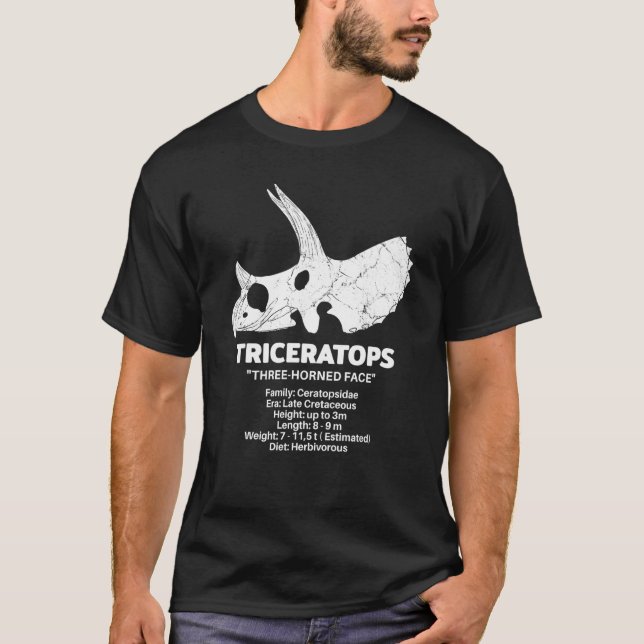 T-shirt Triceratops Fossil Skull Dinosaur Fact Sheet (Devant)