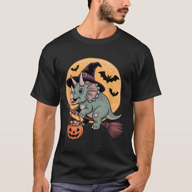 T-shirt Tricératops Witch Casquette Citrouille Halloween C (Devant)