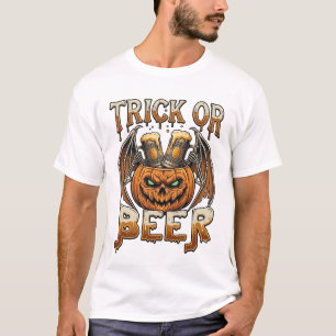 T-shirt Trick Or Beer Halloween Citrouille Squelette Ailes