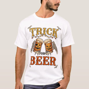 T-shirt Trick Or Beer Mug Halloween Citrouille Mains de sq