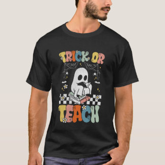 T-shirt Trick Or Teach Groovy Teacher Halloween Retro Flor