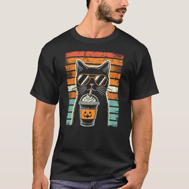 T-shirt Trick or Treat Black Cat Hipster Funny Halloween B (Devant)