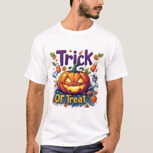T-shirt Trick Or Treat Citrouille Bonbons Crâne Halloween 