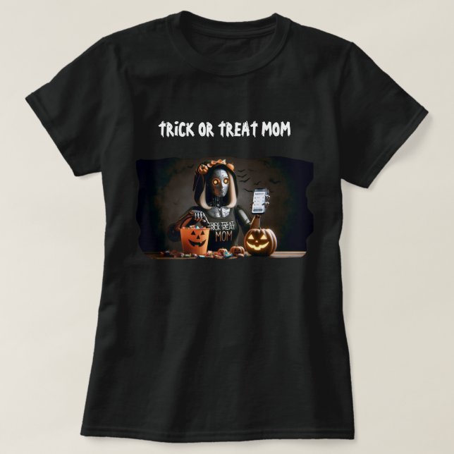 T-shirt Trick or Treat Mom AI Robot avec Citrouille & Trai (Design devant)