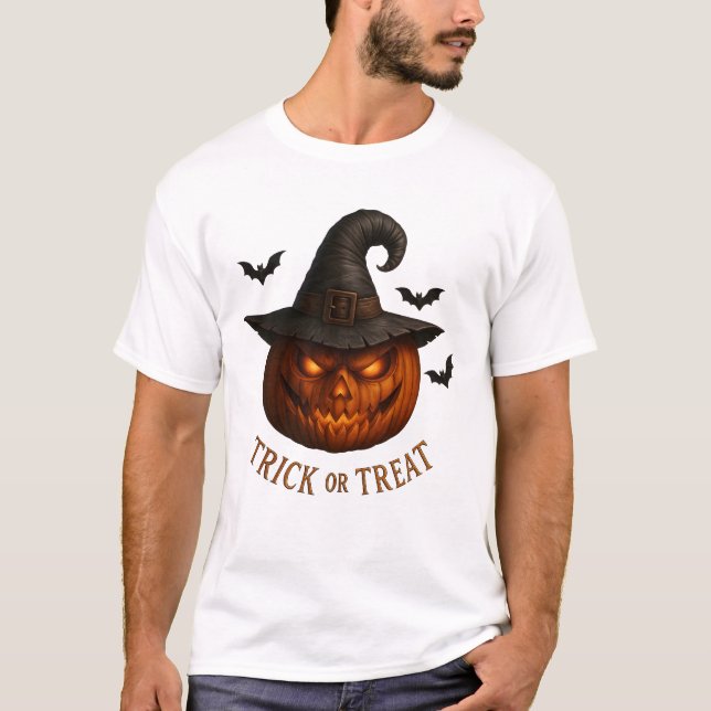 T-shirt Trick or Treat Pumpkin Witch Hat Halloween Design (Devant)