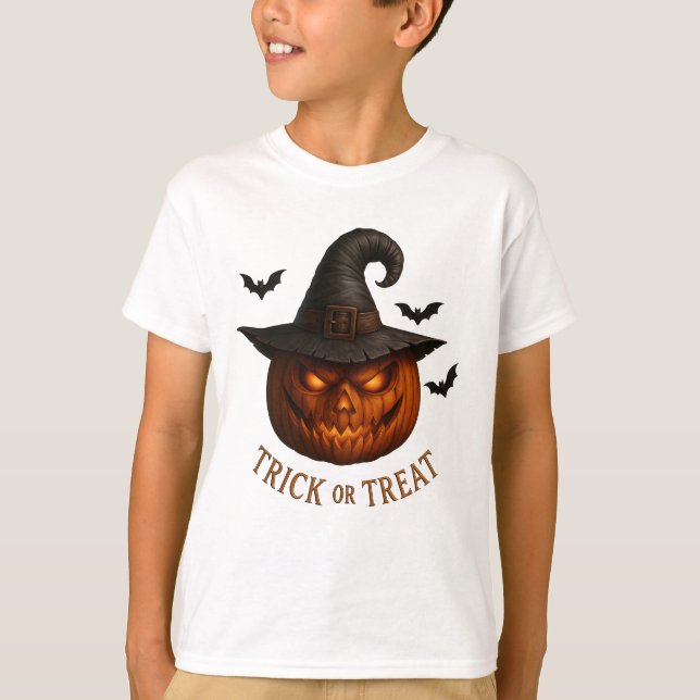 T-shirt Trick or Treat Pumpkin Witch Hat Halloween Design (Devant)