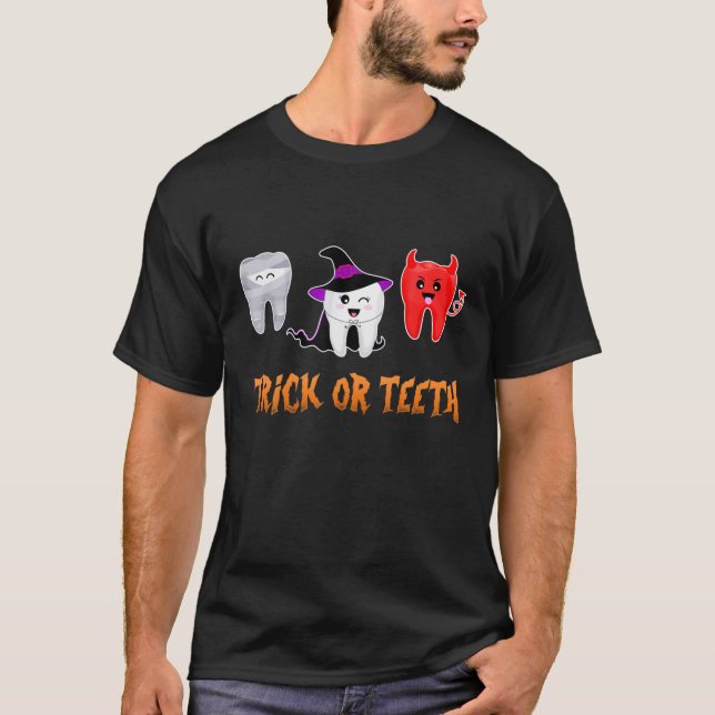 T-shirt Trick Ou Dents Sorcière Casquette Dentaire Assista (Devant)