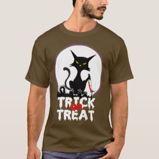 T-shirt Trick ou traiter effrayant Chat Lune nuit Hallowee