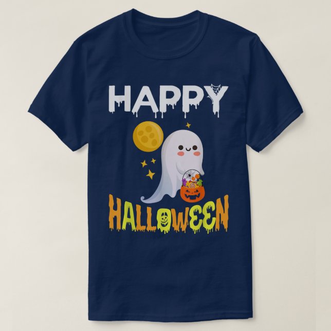 T-shirt Trick Ou Traiter Halloween Ghost Citrouille Happy  (Design devant)