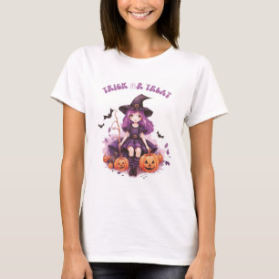 T-shirt Trick ou traiter la sorcière violette Citrouilles 