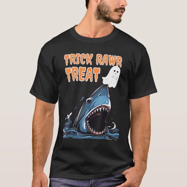 T-shirt Trick Rawr Treat Effrayant Requin chasse fantôme H (Devant)