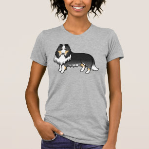 T-shirt Tricolor Rough Collie Chien de Dessin Animé Mignon