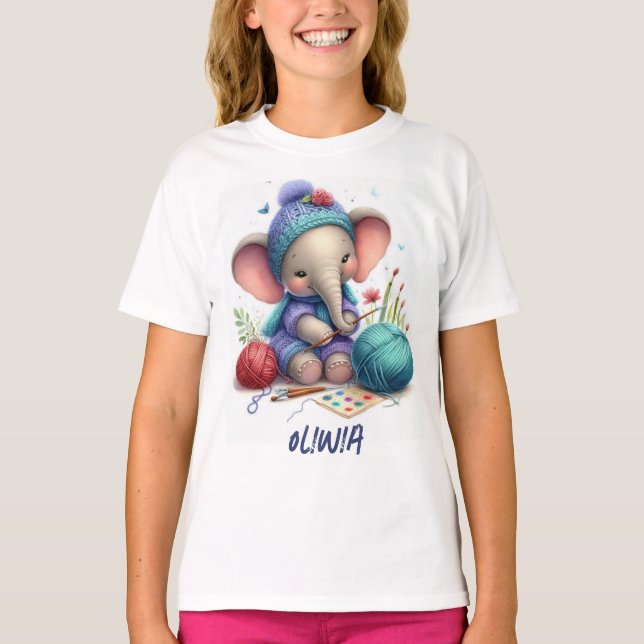 T-shirt Tricot d'aquarelle éléphant (Devant)