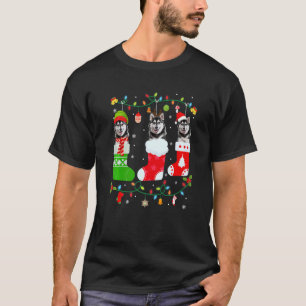 T-shirt Tricot de Noël Chaussettes Trois Chien Husky Sibér