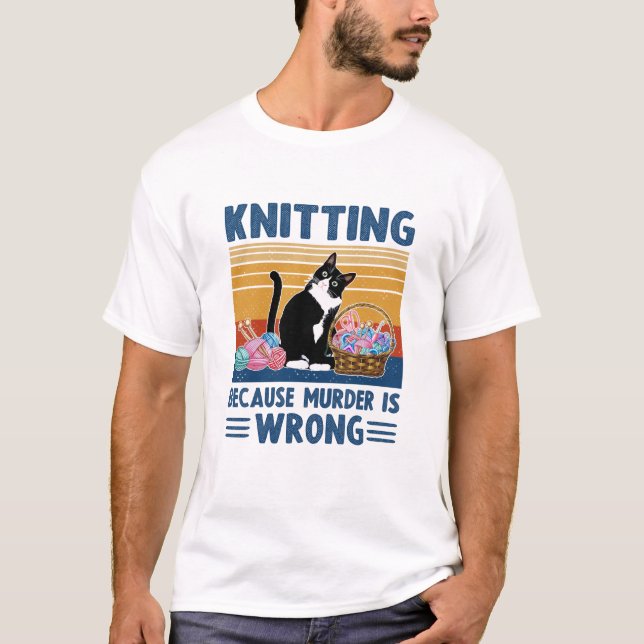 T-shirt tricot parce que le meurtre est faux, chat noir, d (Devant)