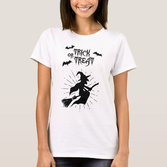 T-shirt tricoter ou traiter la sorcière volante (Devant)