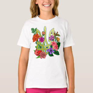 T-shirt trident tryzub de l'héraldique ukrainienne fleurs