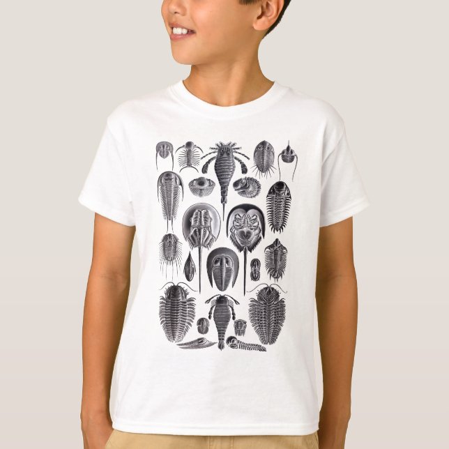 T-shirt Trilobites et fossiles en noir et blanc (Devant)