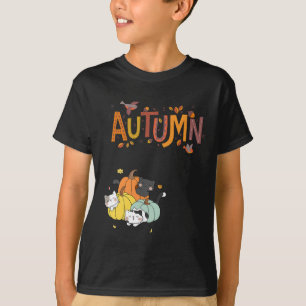 T-shirt Trio Cute Citrouille Chats Bonjour Automne Automne