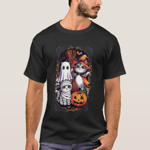 T-shirt Trio de chats mignons d'Halloween Fantôme Sorcière