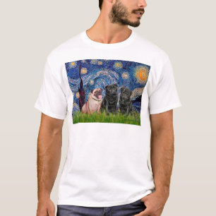 T-shirt Trio de Pug (1F,2B) - Nuit étoilée